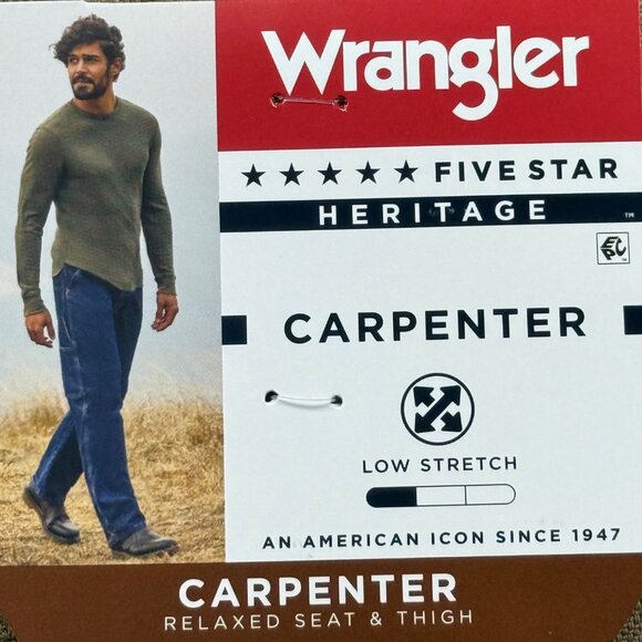 Wrangler Men's Heritage Low Stretch Relaxed Tan Carpenter Pants Size 38x32 NWT - Picture 5 of 11